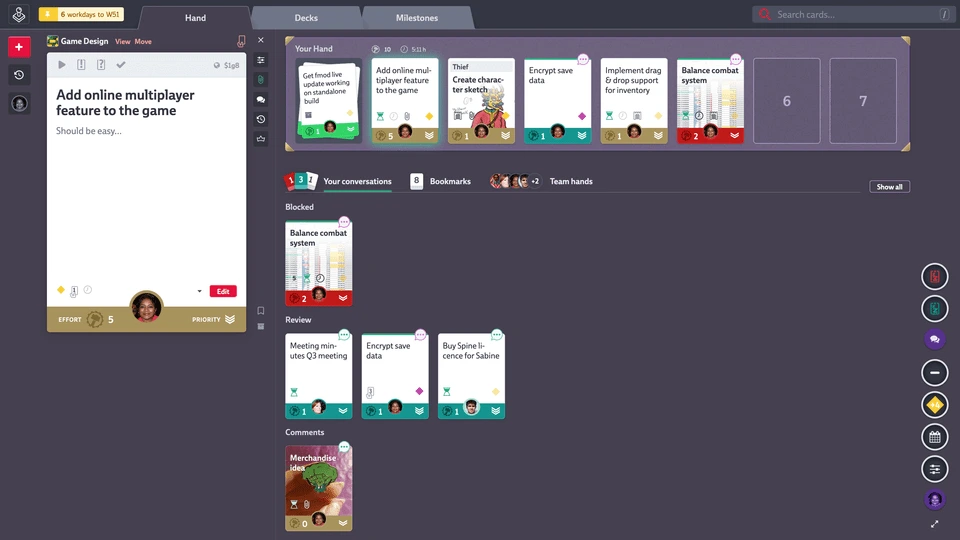 Codecks task and deck interface